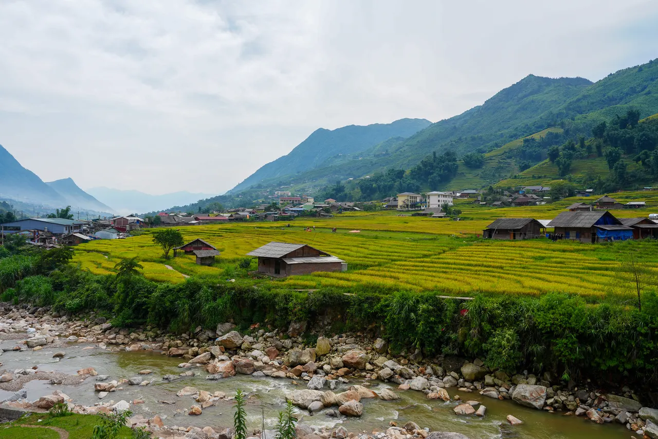 Layered rice terraces and mountain ridges above Muong Hoa Valley, Sapa